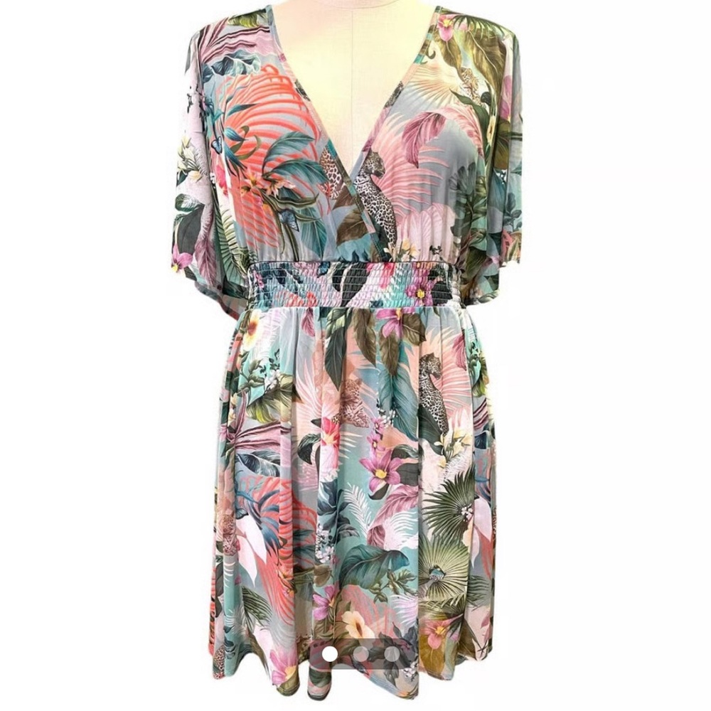 TORRID Tropical Leopard Butterfly Mesh Smocked Waist Swimsuit Cover Up 2X